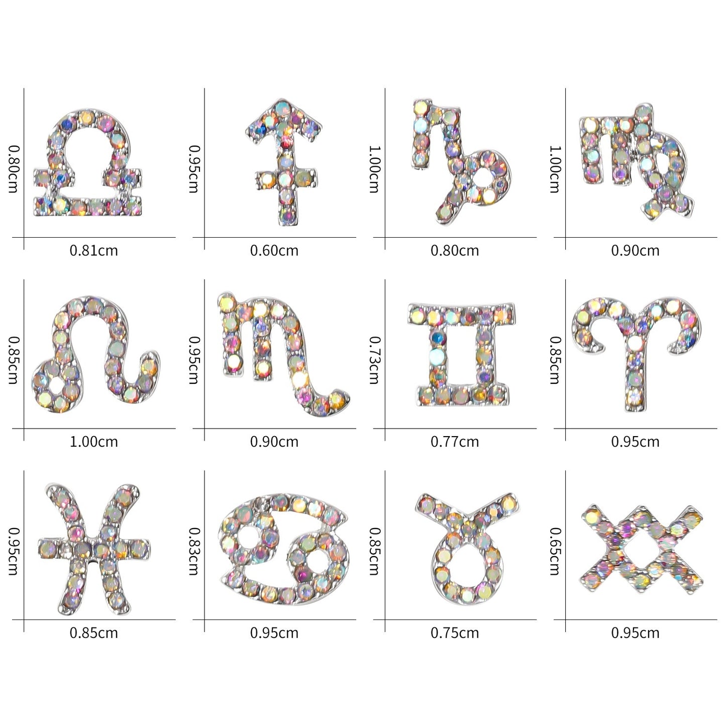 12 Zodiac Sign Nail Art Accessories Alloy Rhinestone 3D Nail Stickers For DIY Nail Decorations