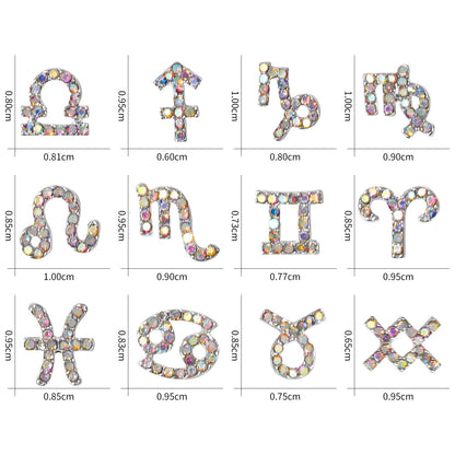 12 Zodiac Sign Nail Art Accessories Alloy Rhinestone 3D Nail Stickers For DIY Nail Decorations
