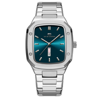Business Rectangular Creative Dual-Date Steel-Strap Mens Watch
