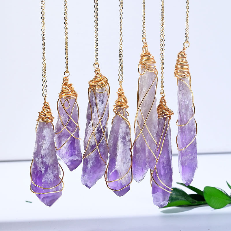 European And American Natural Stone Amethyst Necklace Women
