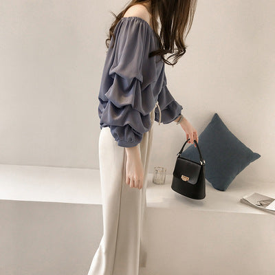 Flowy Long-sleeve Chiffon Top With A Relaxed Layered Design
