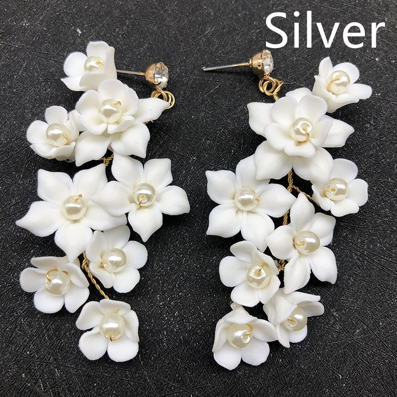 Women's Fashion Ceramic Flower Ear Clip Earrings