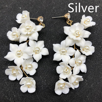 Women's Fashion Ceramic Flower Ear Clip Earrings