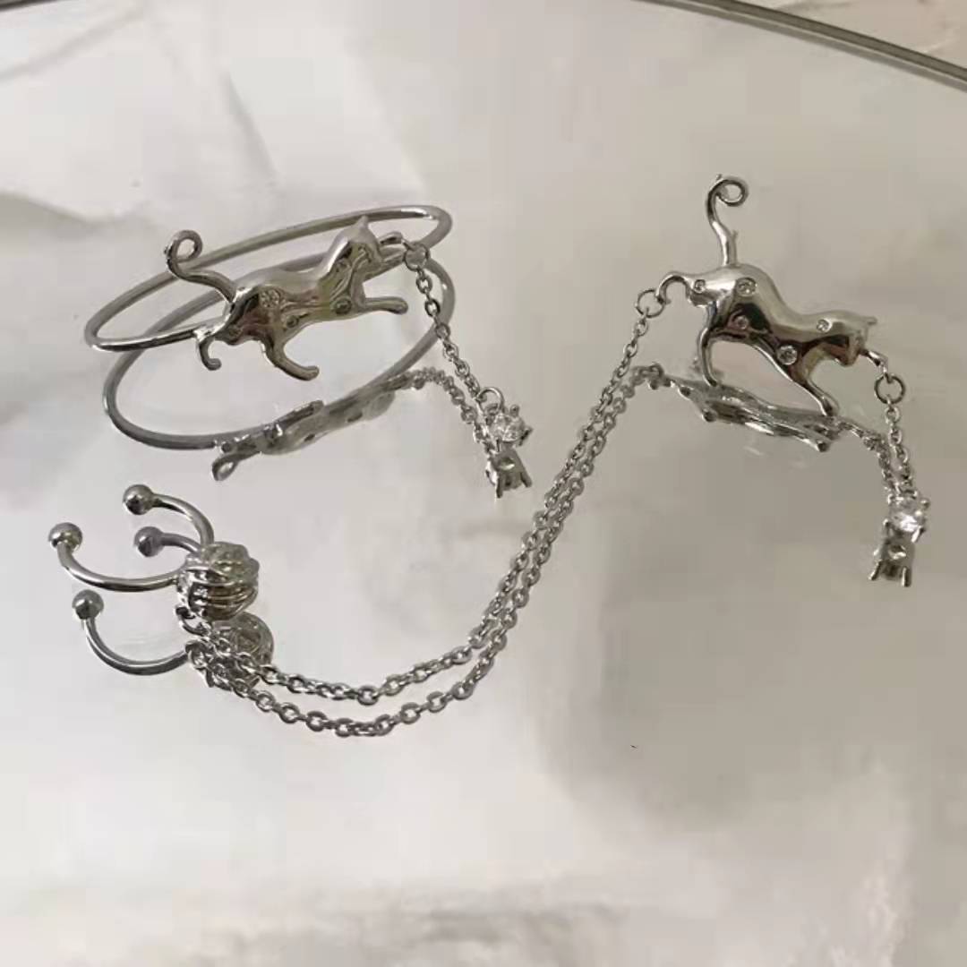 Cat Earrings In Cold Style Silver Needle Ear Clip Ear Hanging