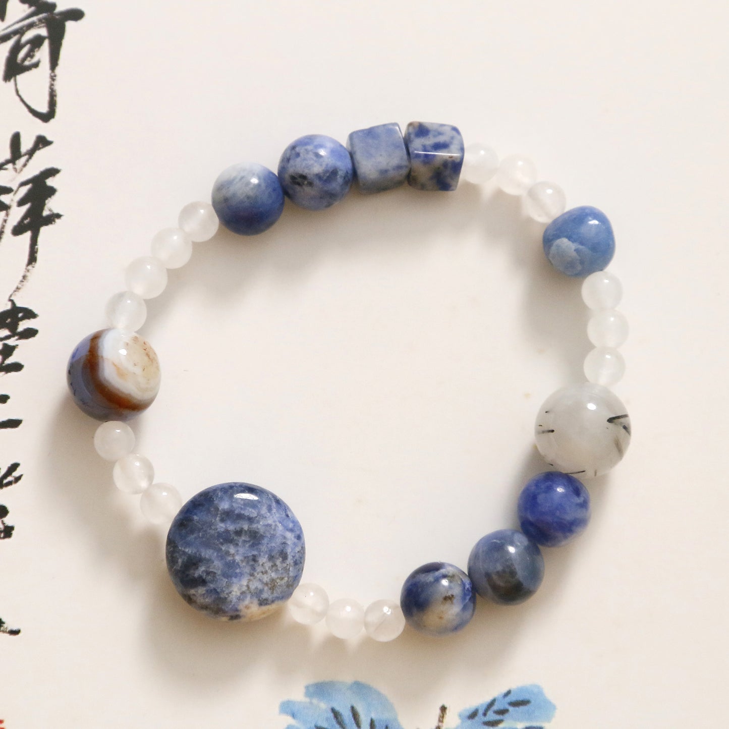 Natural Blue Point Stone Black Hair Crystal Agate Bracelet