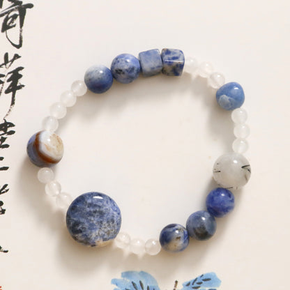 Natural Blue Point Stone Black Hair Crystal Agate Bracelet