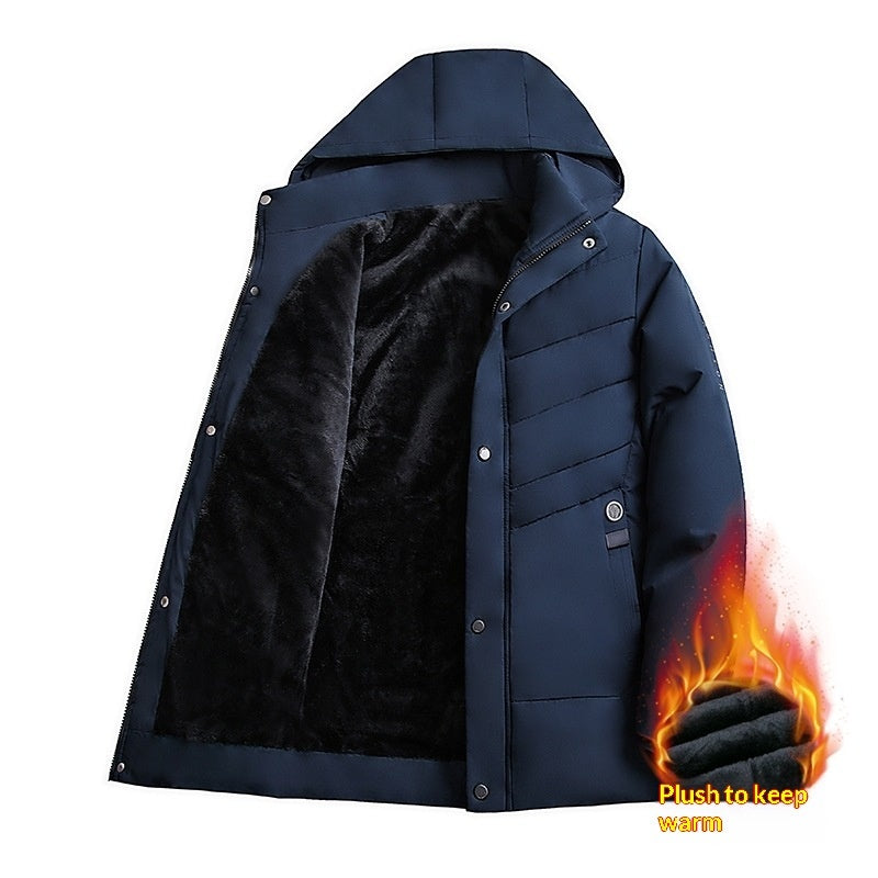 Factory-direct Cross-border Exclusive Design Detachable-hood Business Mens Padded Cotton Jacketwarm Mid- To Older-age Cotton Coat