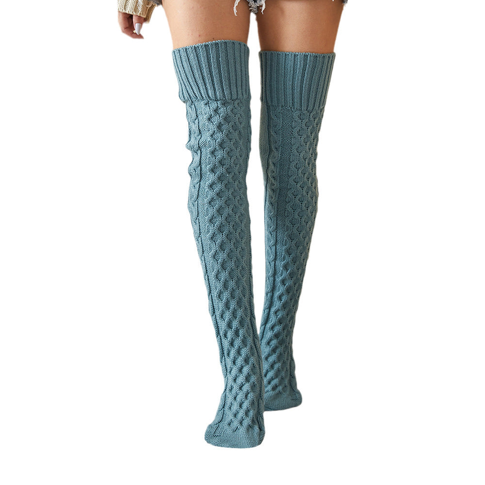 Knitted Knee Length Pile Wool Stockings For Women