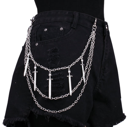 Bearing Sword Pendant Waist Chain Layered Retro Chain