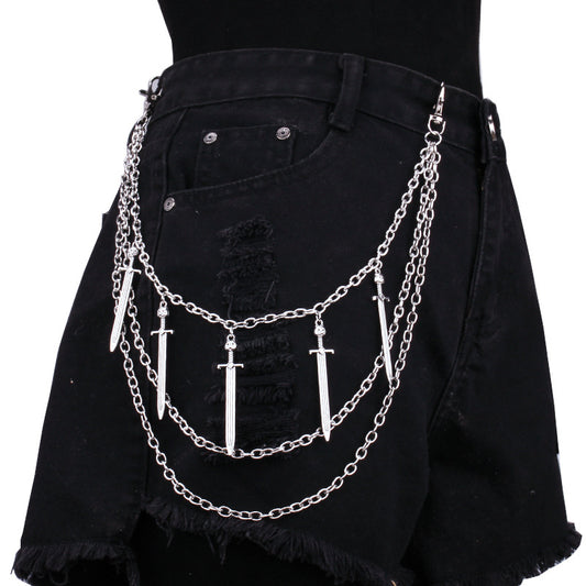 Bearing Sword Pendant Waist Chain Layered Retro Chain