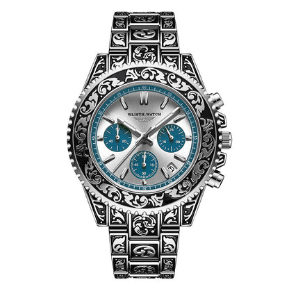 Vintage Engraving Quartz Multi-function Men's Watch