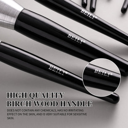 Beili Christmas Gift Makeup Brush Set Of 10, Kabuki Brushes With Synthetic Hair For Foundation, Concealer, And Eyeshadow.