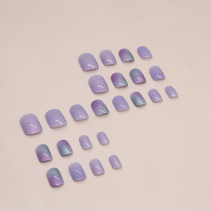 Dazzling Aurora Fake Nails Blooming Manicure Short 24 Pieces