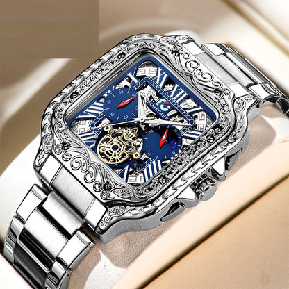 Retro Square Carved Multifunctional Six-pin Men's Watch