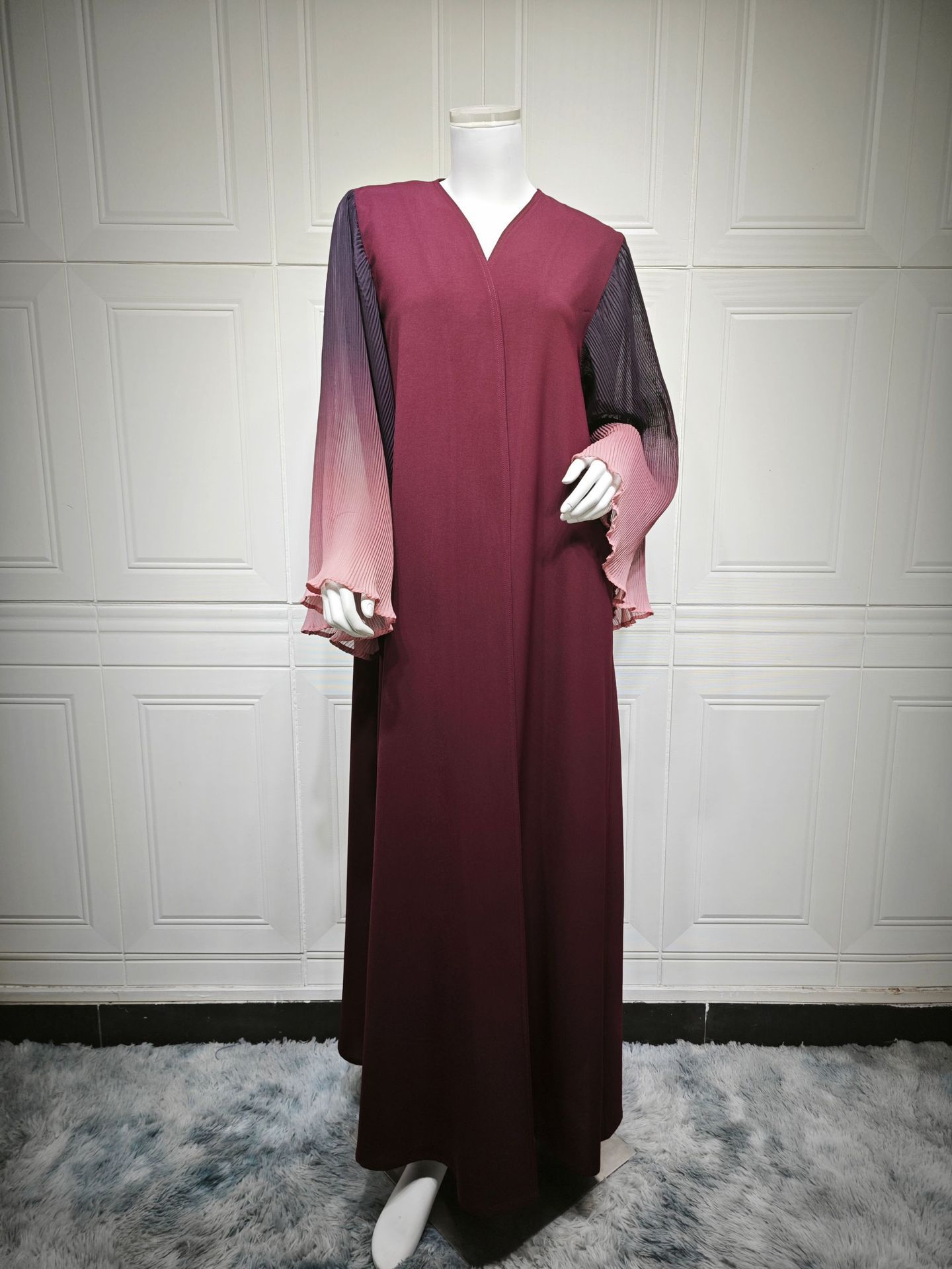 Arabian Dubai Chiffon Pleated Flared-Sleeve Color-Block Coat For Women