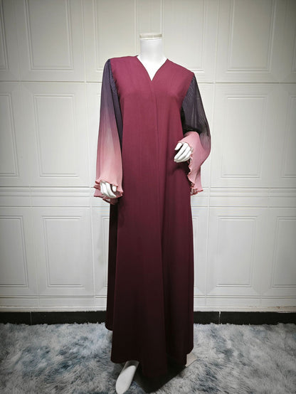 Arabian Dubai Chiffon Pleated Flared-Sleeve Color-Block Coat For Women