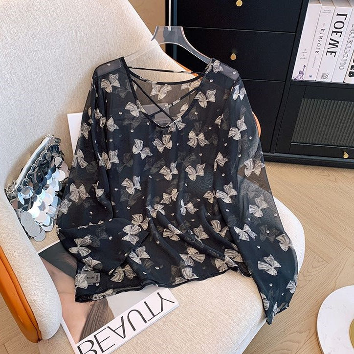 Plump Girls Slimming Retro Floral Chiffon Top