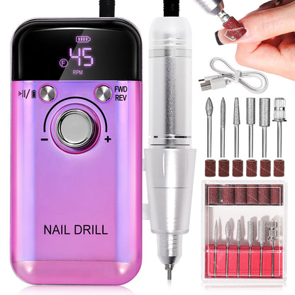 Electric Nail Drill Professional 45000RPM - Rechargeable Nail Drill Kit Portable Electric Nail File With Complete Bits For Acrylic Nails Gel Polishing Removing