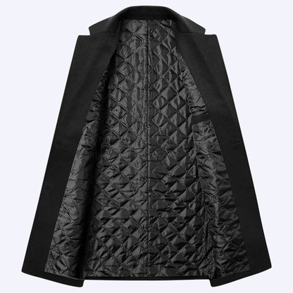 Men's Single-breasted Wool Overcoat With Cotton Lining And Extra Thickness