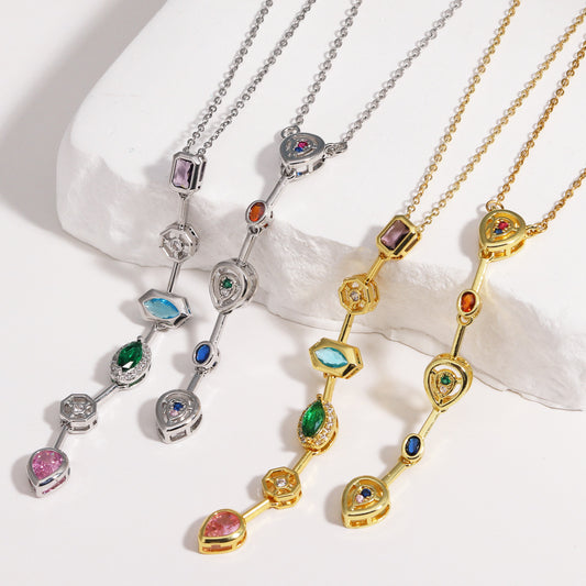 Square Colored Diamond Pendant Necklace For Women