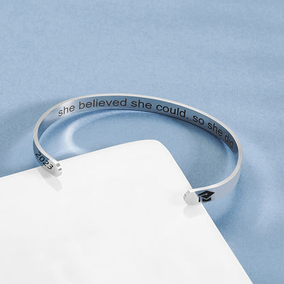 She Believe She Could Cuff Bracelet Silver Stainless Steel Graduate Cap Bangles For Women Graduation Jewelry Gifts