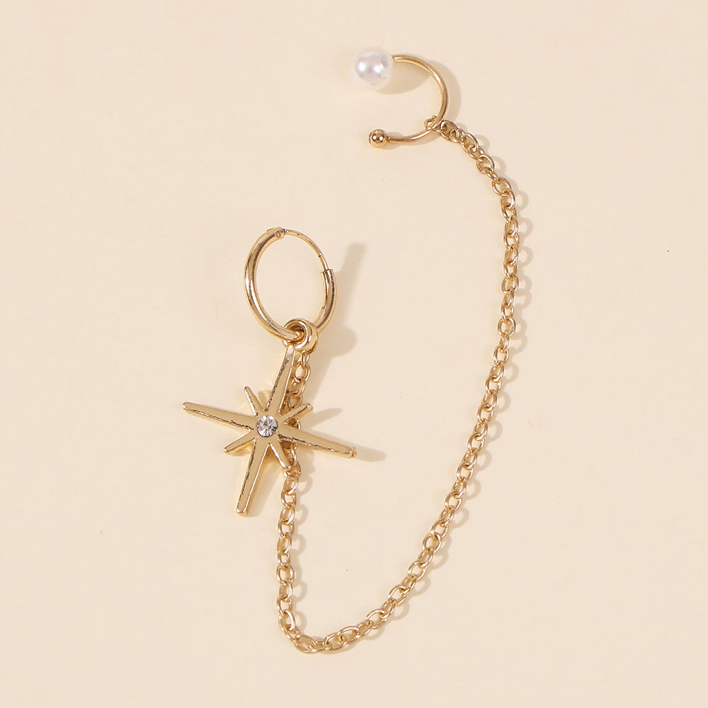 Earrings Six-pointed Star Diamond Pearl Ear Clip Earrings