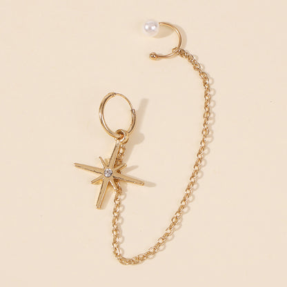 Earrings Six-pointed Star Diamond Pearl Ear Clip Earrings