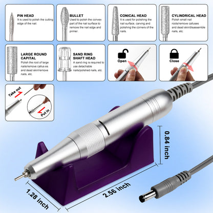 Professional Electric Cordless Nail Drill File-Glitter Portable Cordless E-File Nail Drill Kit With 6 Drill Bits 45000RPM Rechargeable Nail Drills Machine For Acrylic Nails Gel Polishing
