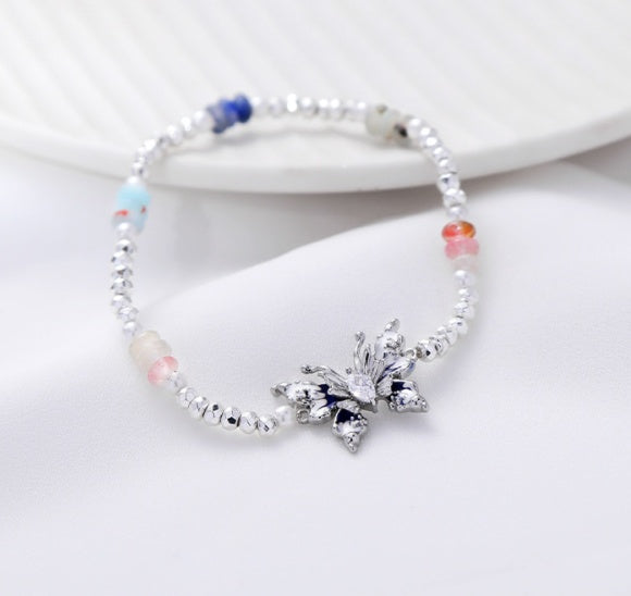 Fancy Butterfly Drop Oil Beaded Bracelet Stretch Jewelry For Women