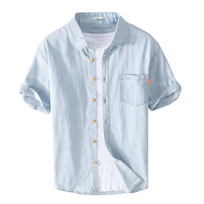 Summer Men's Cotton Short-Sleeve Denim Shirt