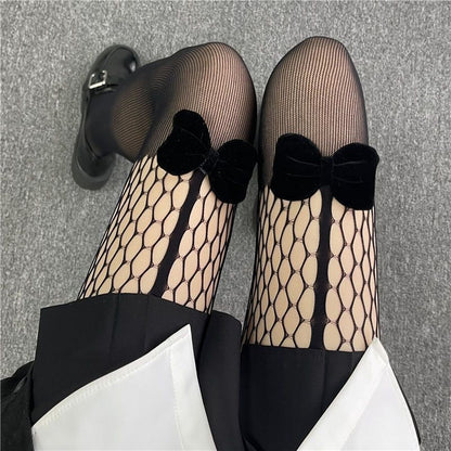 Y2K Hot Girl Fishnet Stockings, Integrated Garter Belt Design, Hollow Ripped Dark Style Sheer Stockings, Ins Trendy Over-Knee Socks For Women