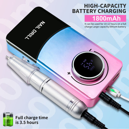 Electric 45000RPM Nail Drill Machine Rechargeable Portable Nail File Electric DIY Nail Drill Kit With Smart LCD Screen For Gel Nail Manicure And Pedicure Reflective Body Etc