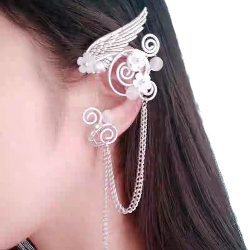 Antique Ear Clip Long Tassel Elf Earrings
