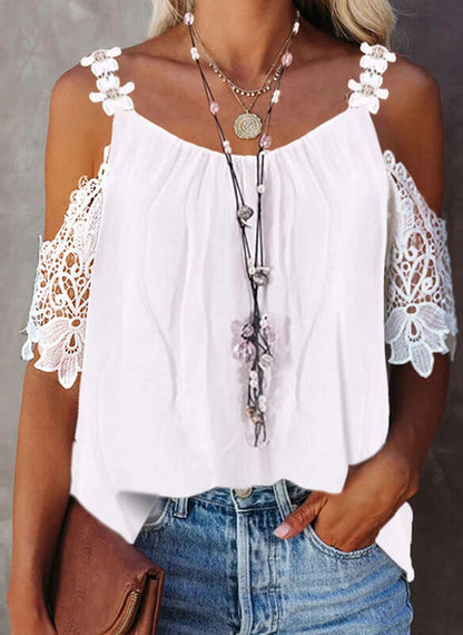 Solid-color Lace Off-shoulder Elegant Blouse In White