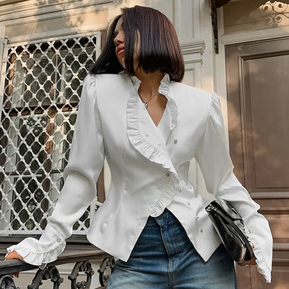 Fashionable Court-style Versatile Ruffled Womens Blouse