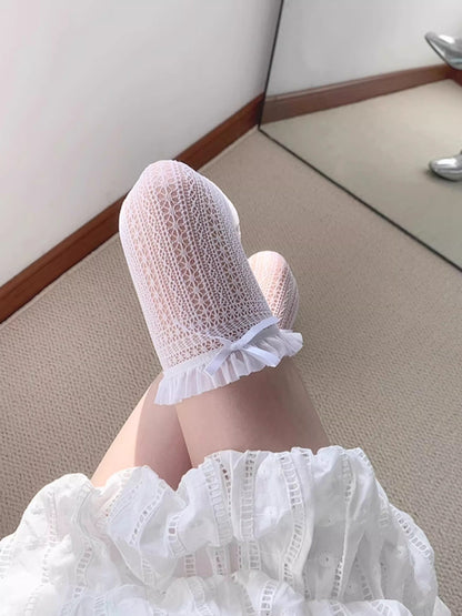 Ballet-style Bow Over-the-Knee Socks, Lace Socks, JK Hollow-Out Fishnet Half-Hose For Women, Lolita Long Socks, All-Match