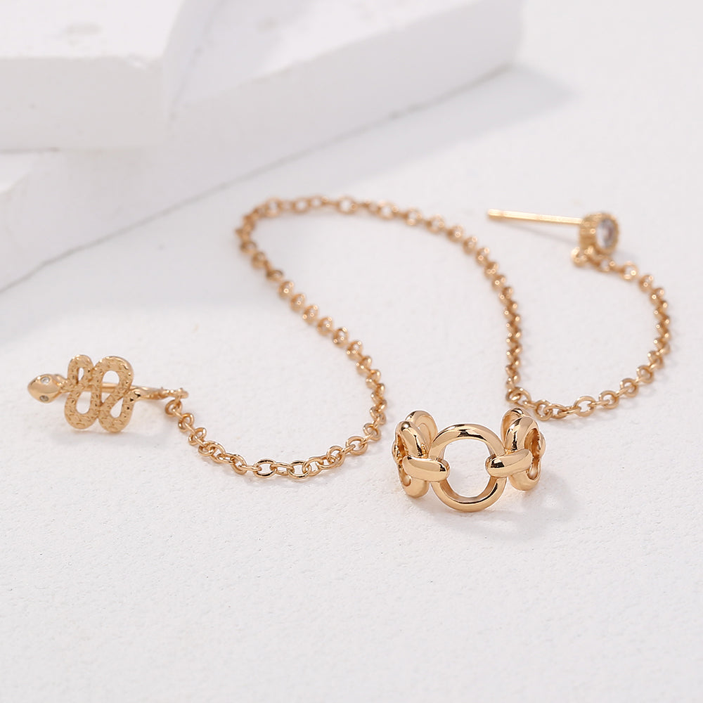 Personalized Earrings One-piece Pierced Nose Ring Chain, Retro Snake-shaped Nose Ring, Ring-shaped C-ear Clip Female Set Accessories