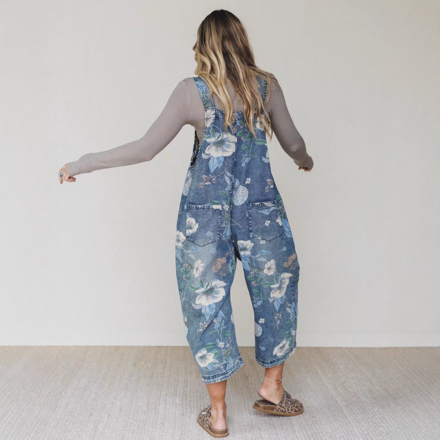 Loose Fit Printed Denim Trousers For Women