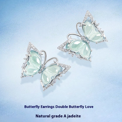 Ice Jade Stone S925 Silver Inlay Women's Fashion Rings Ear Studs