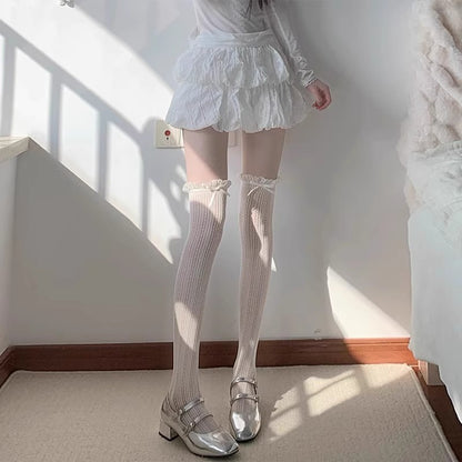 Ballet-style Bow Over-the-Knee Socks, Lace Socks, JK Hollow-Out Fishnet Half-Hose For Women, Lolita Long Socks, All-Match