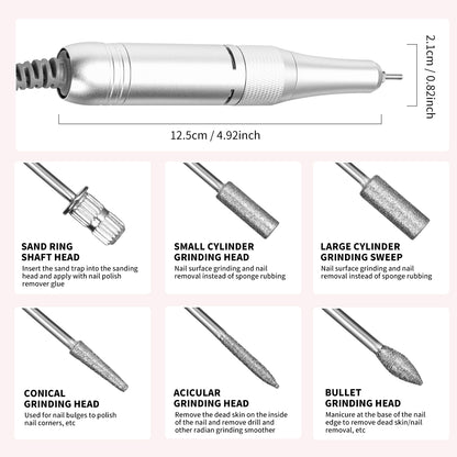 Electric Nail Drill - 45000RPM Portable Nail Drill-Rechargeable Nail E-File Kit With 6 Bits & Base-LED Screen-Ultra-Silent, Rechargeable Nail Drills Machine For Acrylic Nails Gel Polishing