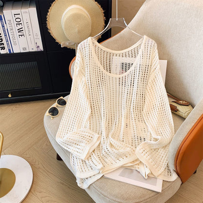 Flab Hiding Sun Protective Blouse Round Neck Design Long Sleeve Top