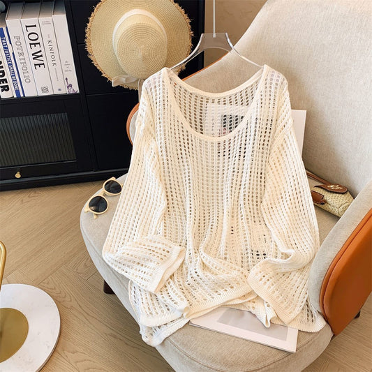Flab Hiding Sun Protective Blouse Round Neck Design Long Sleeve Top