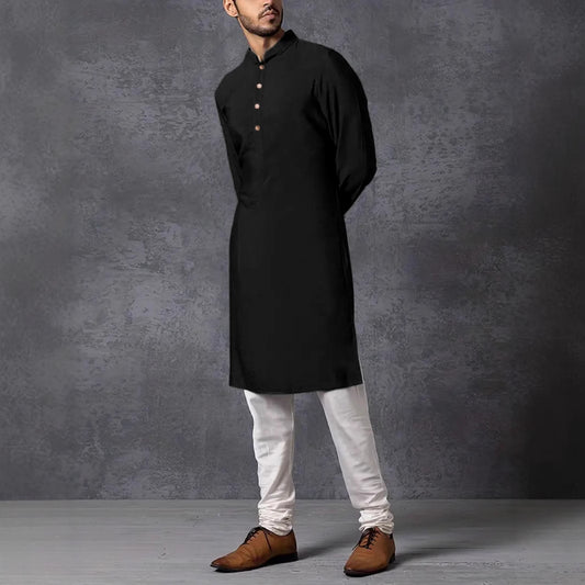 Men's Solid Color Long Sleeve Casual Slim Fit Business Stand Collar Robe