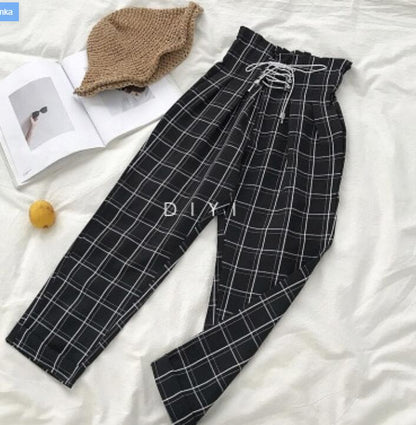 Ladies Spring New Plaid Casual Pants