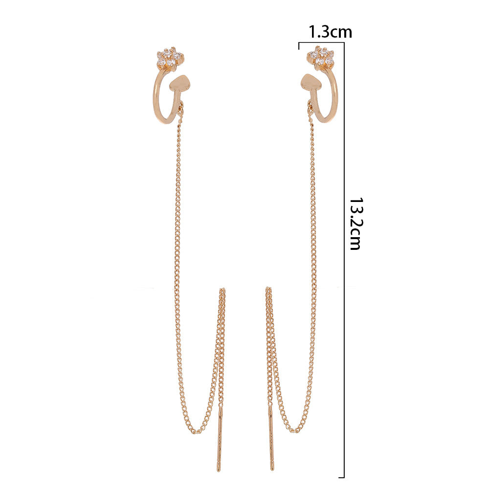 Extra Long Tassel Ear Thread Pentagonal Irregular Geometric Diamond Ear Clip Earrings