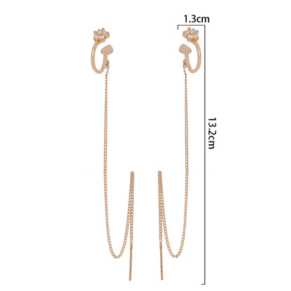 Extra Long Tassel Ear Thread Pentagonal Irregular Geometric Diamond Ear Clip Earrings