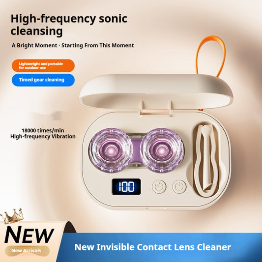 Portable Contact Lens Case With Ultrasonic Automatic Cleaning Feature