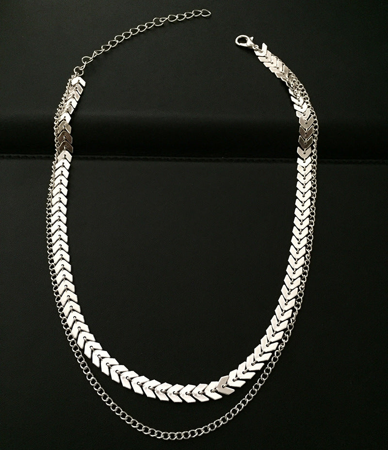 Fishbone Clavicle Chain Sequined Short Necklace Necklace