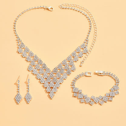 Diamond-shaped Jewelry Necklace Bracelet Earrings For Women